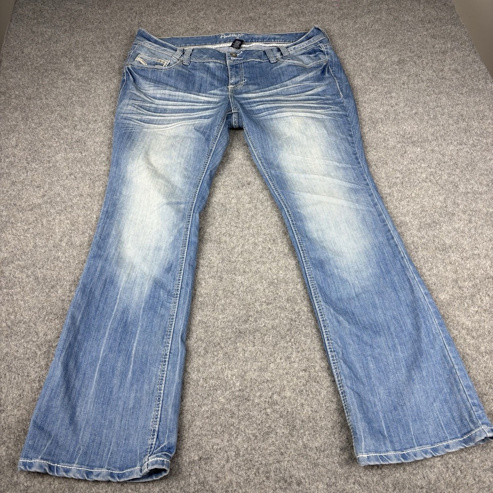 Amethyst Jeans Womens 16 Flared Bootcut Light Wash Faded 40x32 Y2K Blue Denim